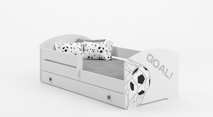 Kinderbett 140x70 weiß mit Schublade Fußball