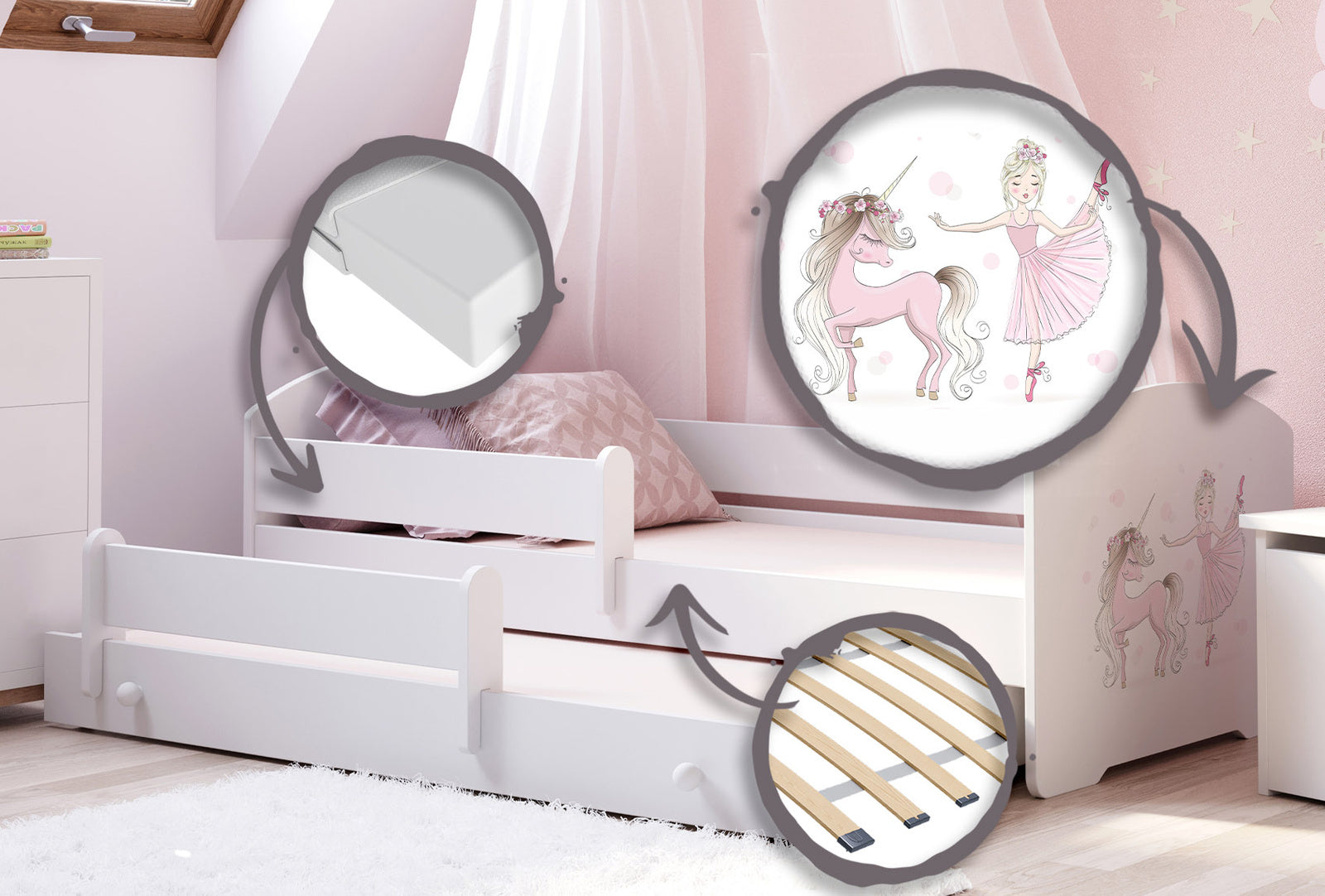 Double bed Luk 160x80 - Girl with unicorn