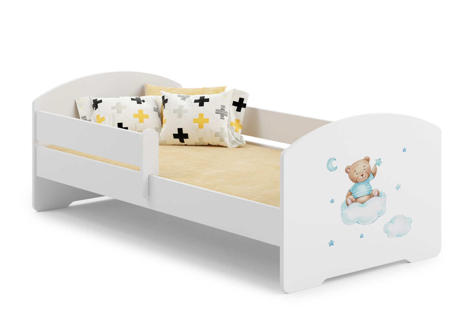 LUK children's bed 160x80 with railings - Blue Teddy Bear
