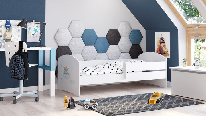 LUK children's bed 160x80 with railings - Blue Teddy Bear