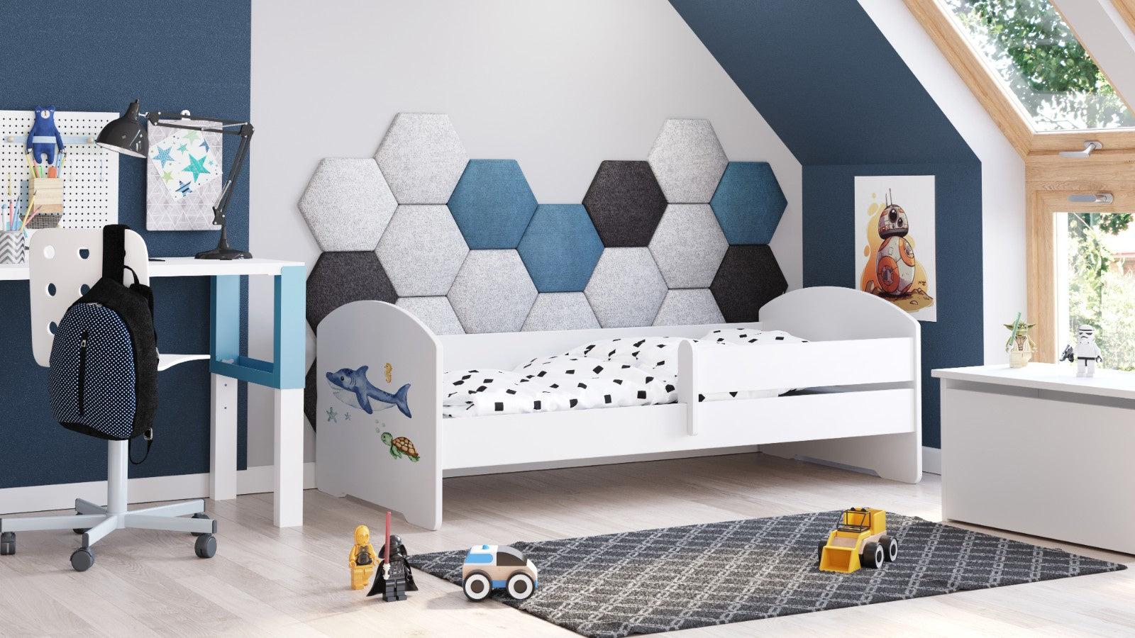 Luk single bed 140x70 with artwork - Shark