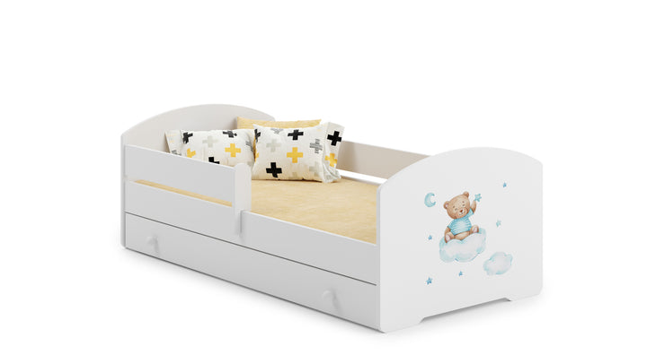 LUK Kinderbett 160x80 mit Schublade - Blauer Teddybär