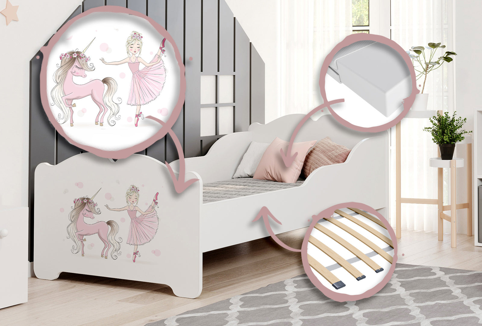 Children's bed Anna 160x80 - Girl with unicorn
