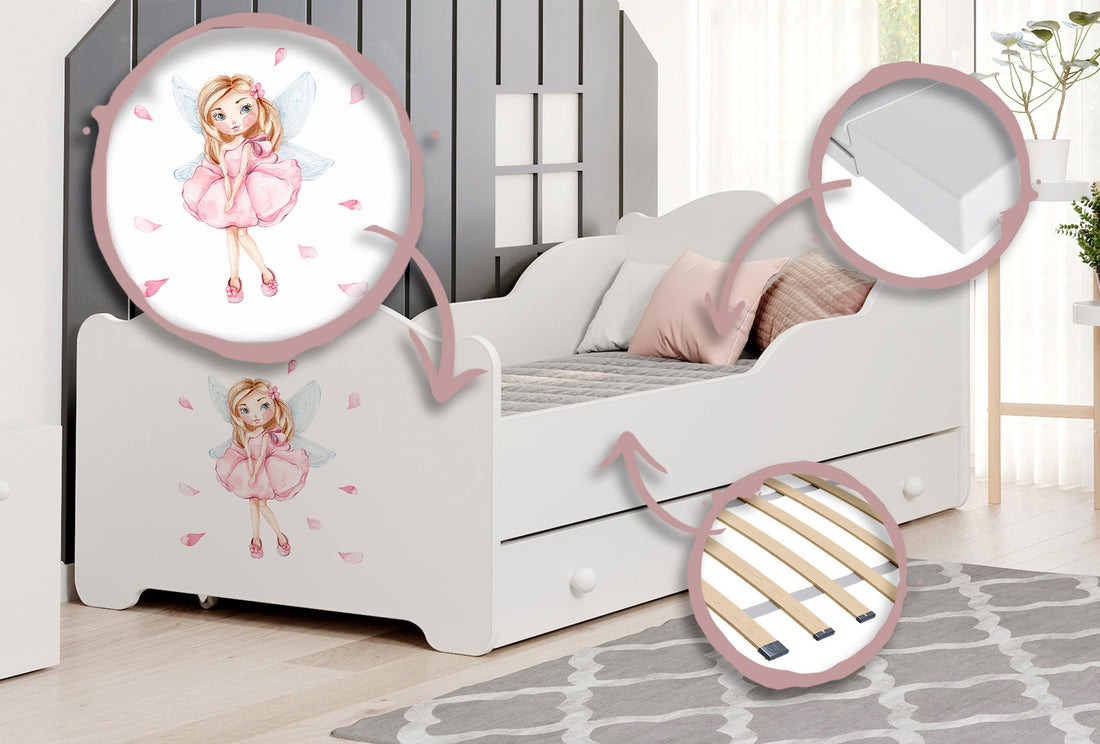Anna Kinderbett 140x70 mit Schublade - Mädchen mit Flügeln