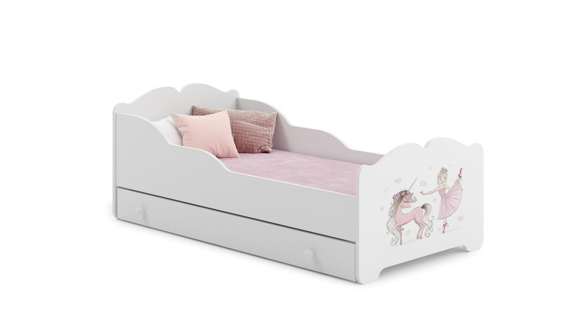 Anna Kinderbett 140x70 mit Schublade - Mädchen mit Einhorn