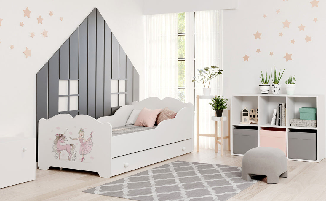 Anna Kinderbett 140x70 mit Schublade - Mädchen mit Einhorn