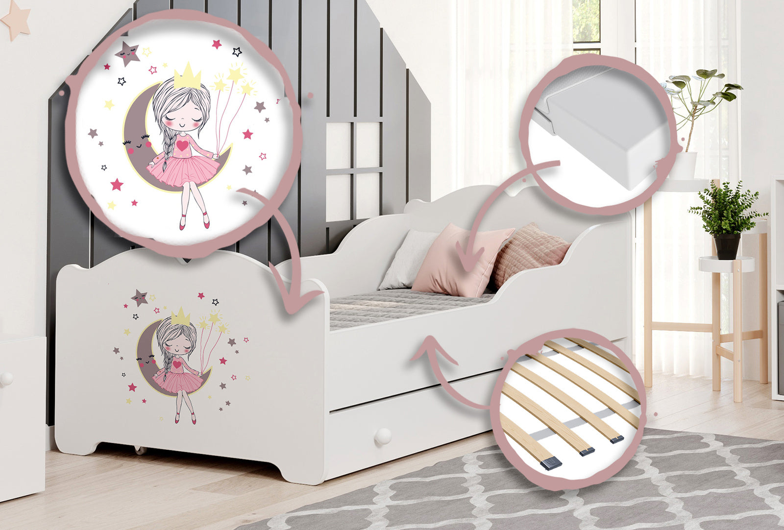 Anna children's bed 140x70 with drawer - Sleeping princess