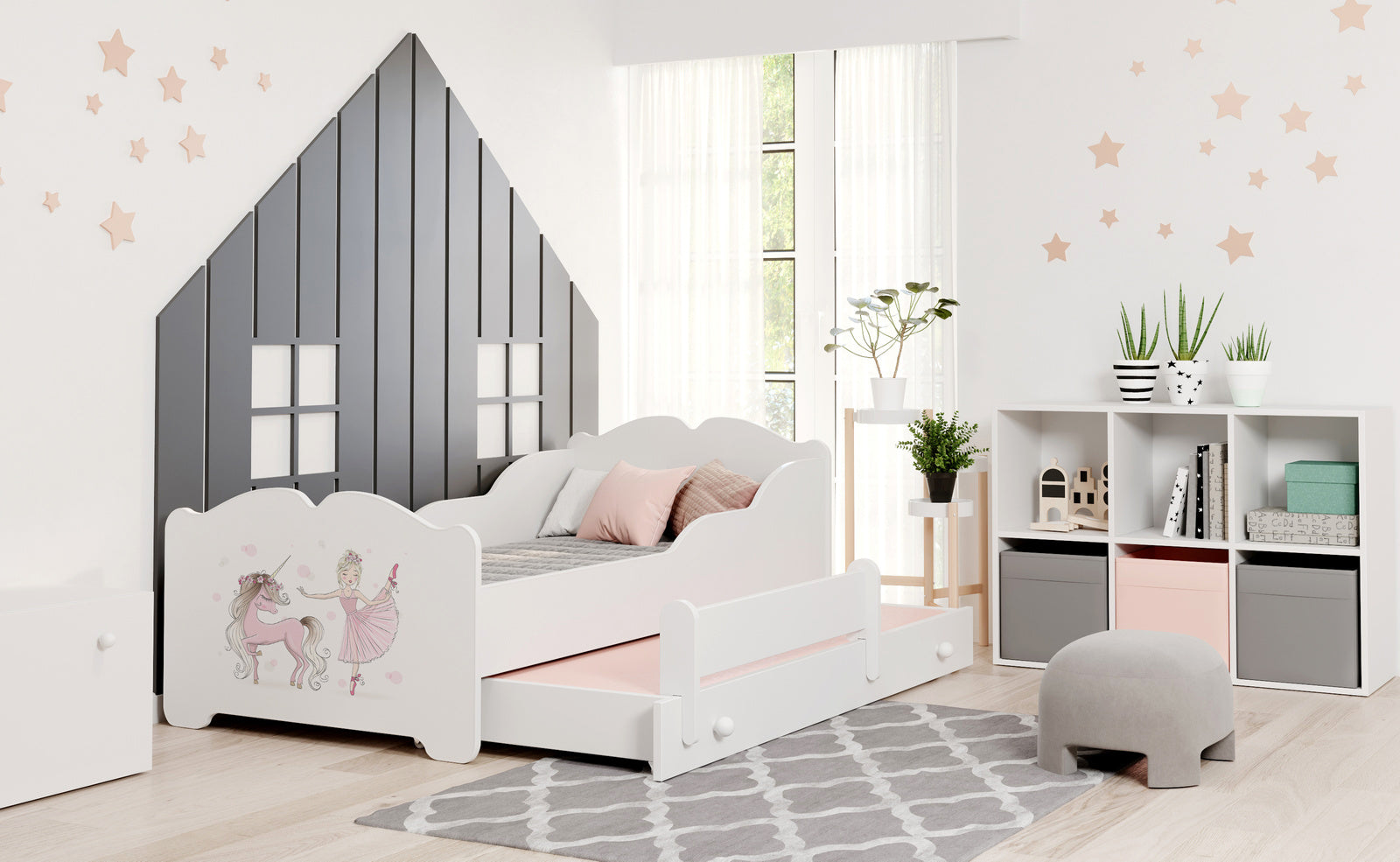 Double bed Anna 160x80 - Girl with unicorn