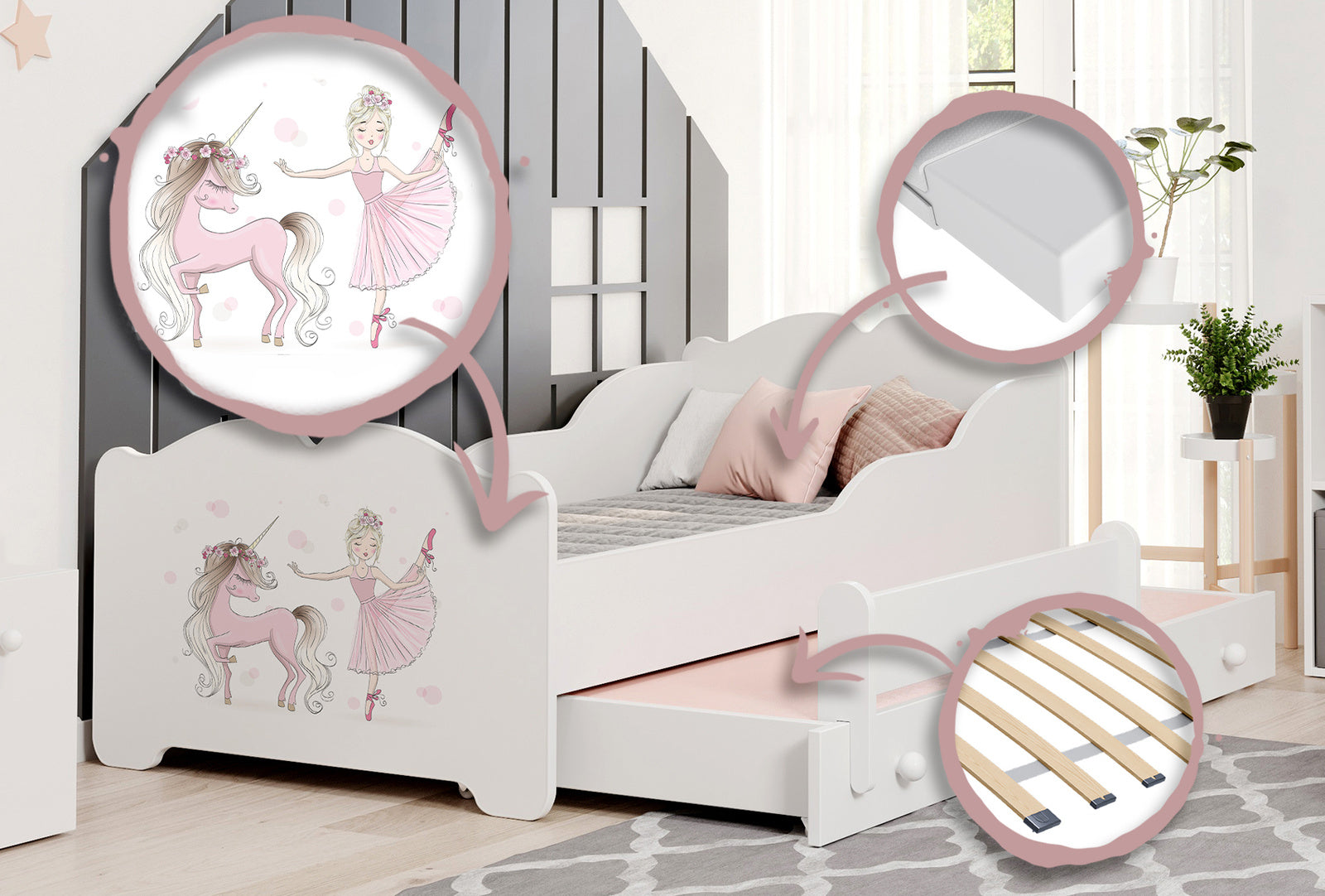 Double bed Anna 160x80 - Girl with unicorn