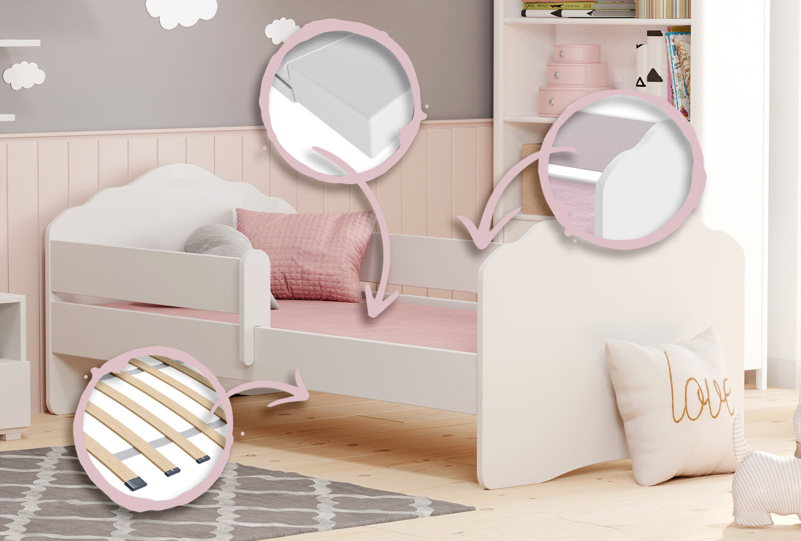 Single bed Wave 140x70 with railing