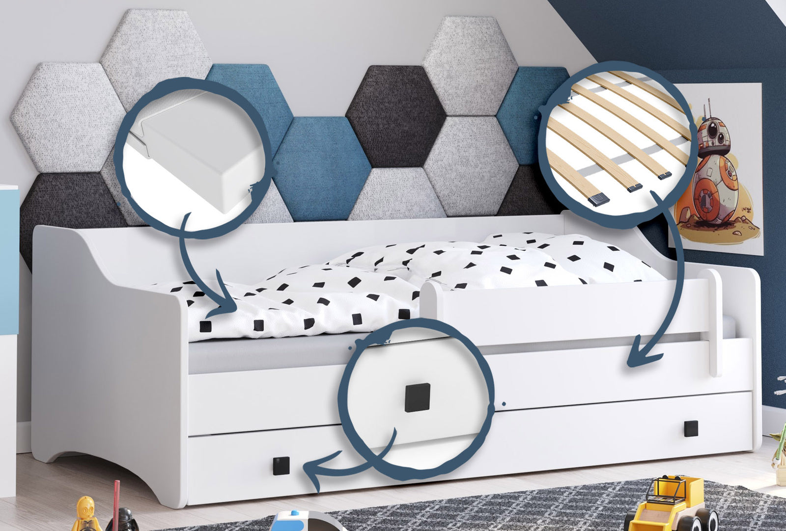 Single bed Erik 160x80 handle black