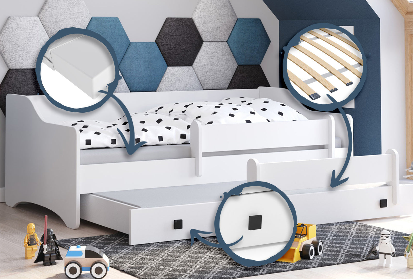 Double bed Erik II 160x80 - handle black