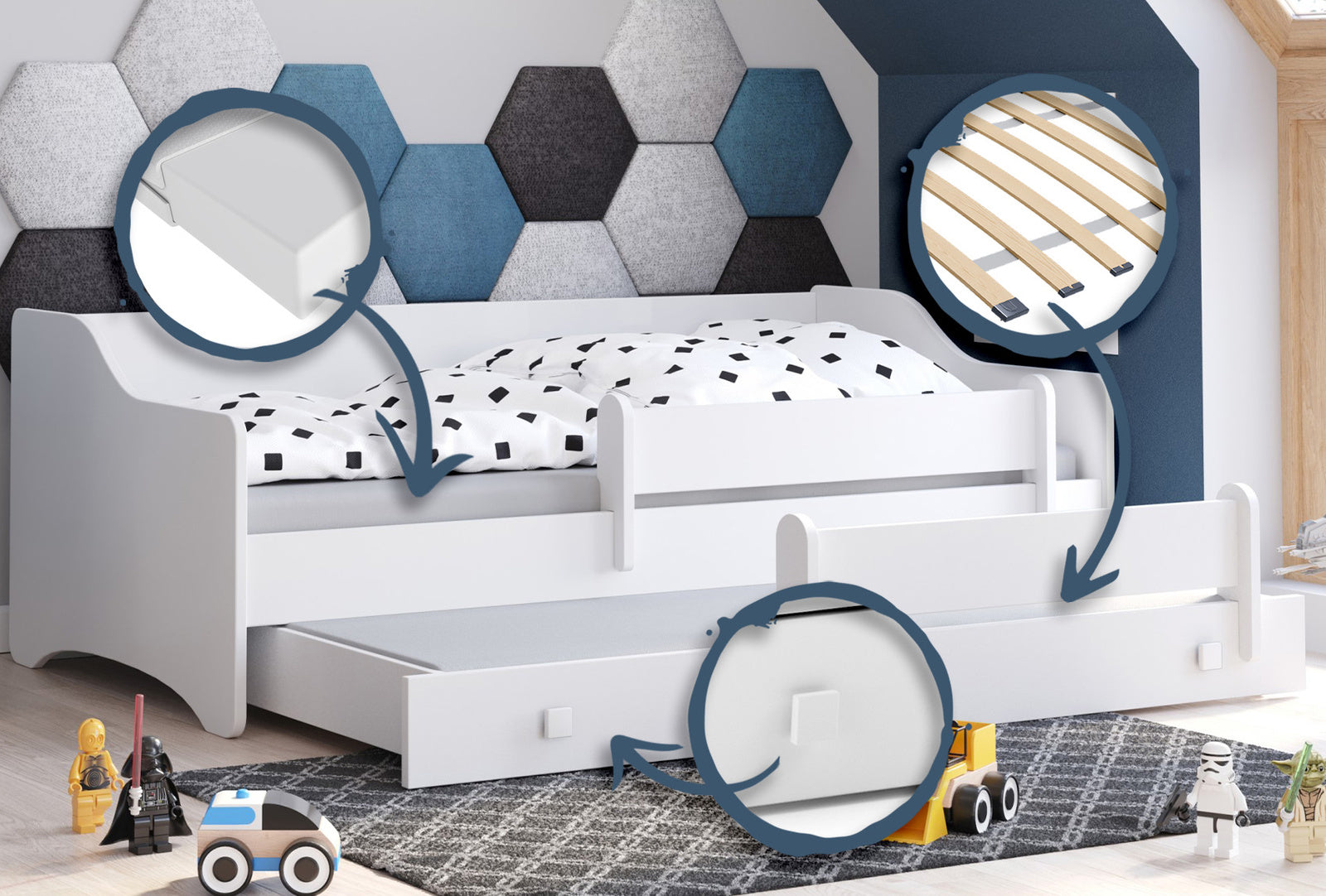 Double bed Erik II 160x80 - white handle