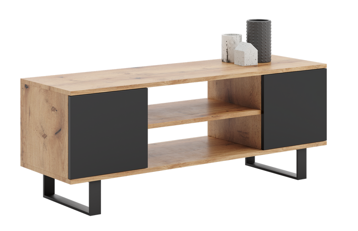 RTV Focus 155 cm cabinet - metal legs oak craft - black
