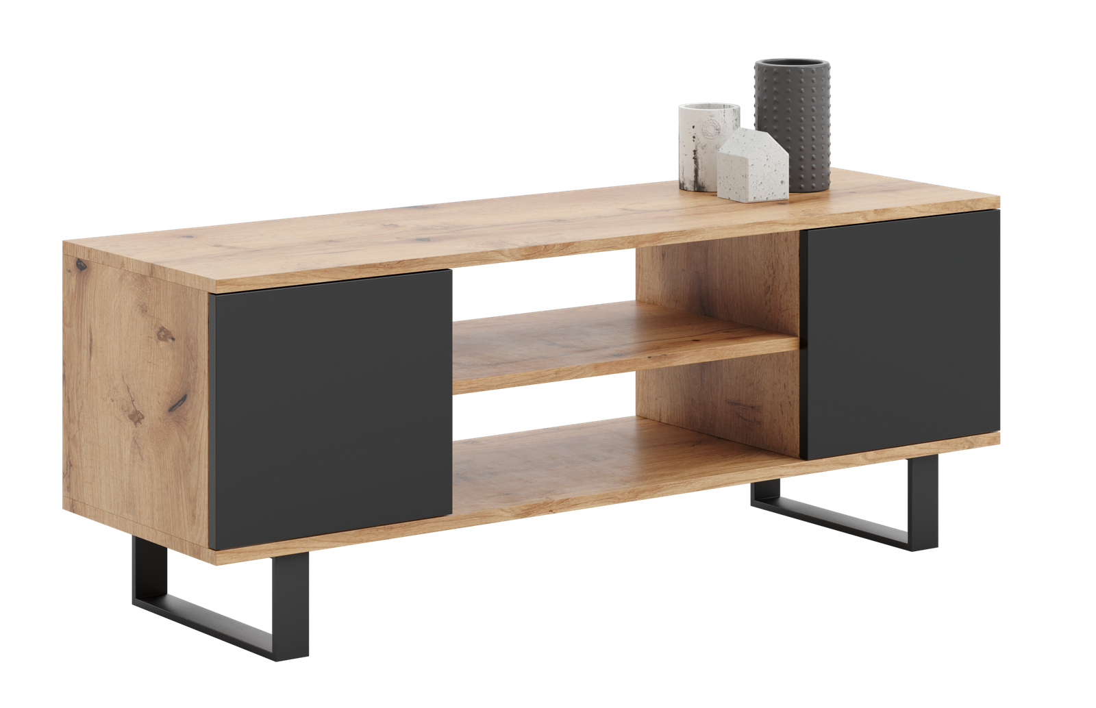 RTV Focus 155 cm cabinet - metal legs oak craft - black