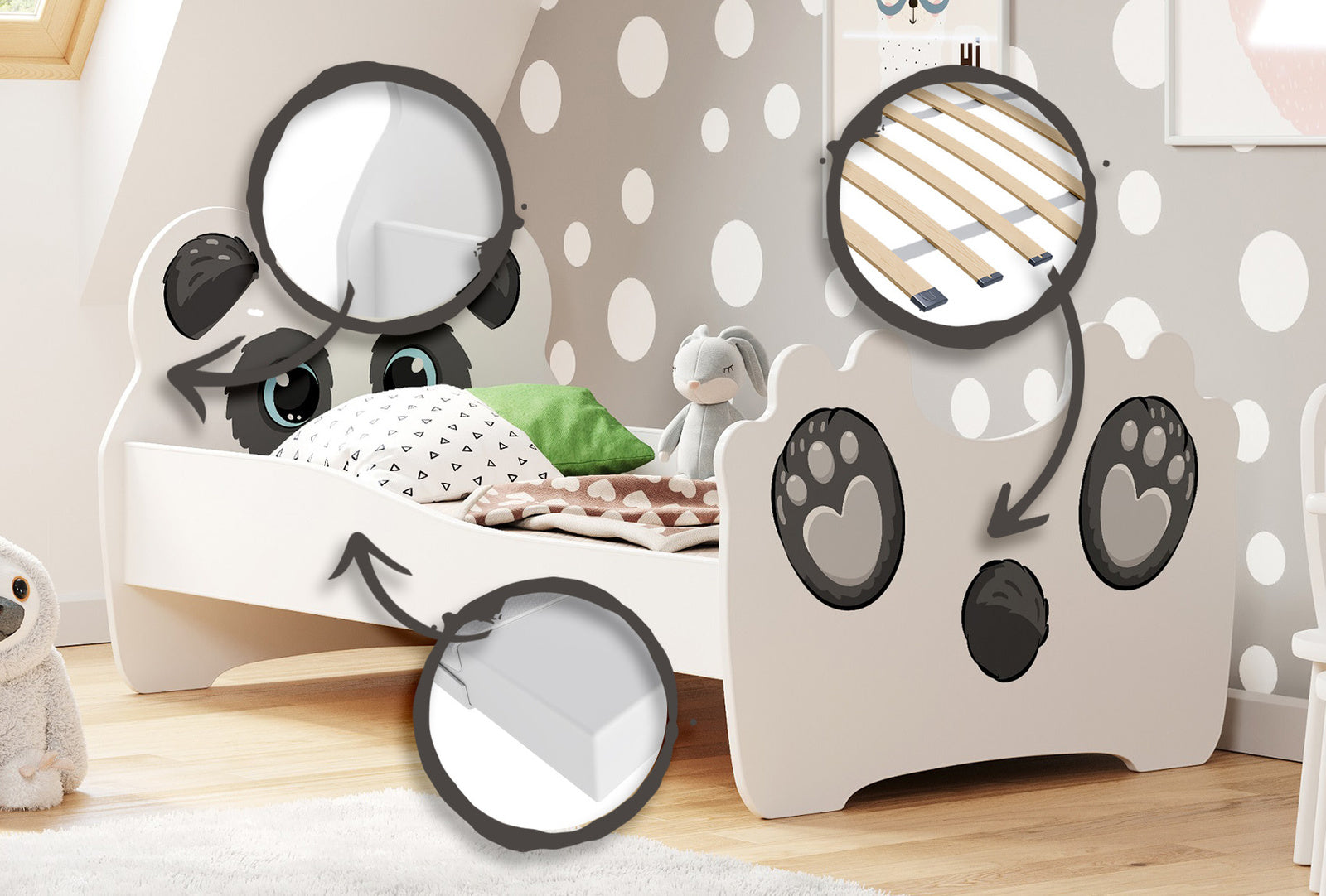 Panda children's bed 160x80 with drawer