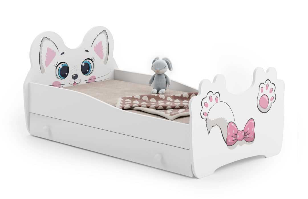 Pink Cat children's bed 160x80 with drawer