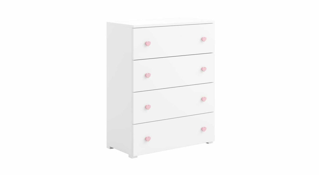 Emily witte ladekast - handgrepen roze