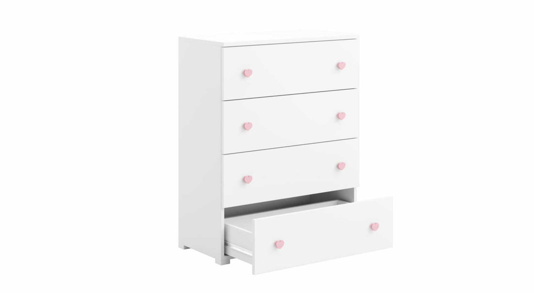 Emily witte ladekast - handgrepen roze