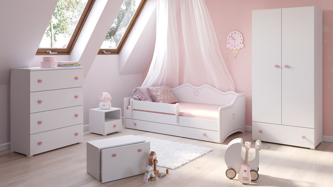Emily witte ladekast - handgrepen roze