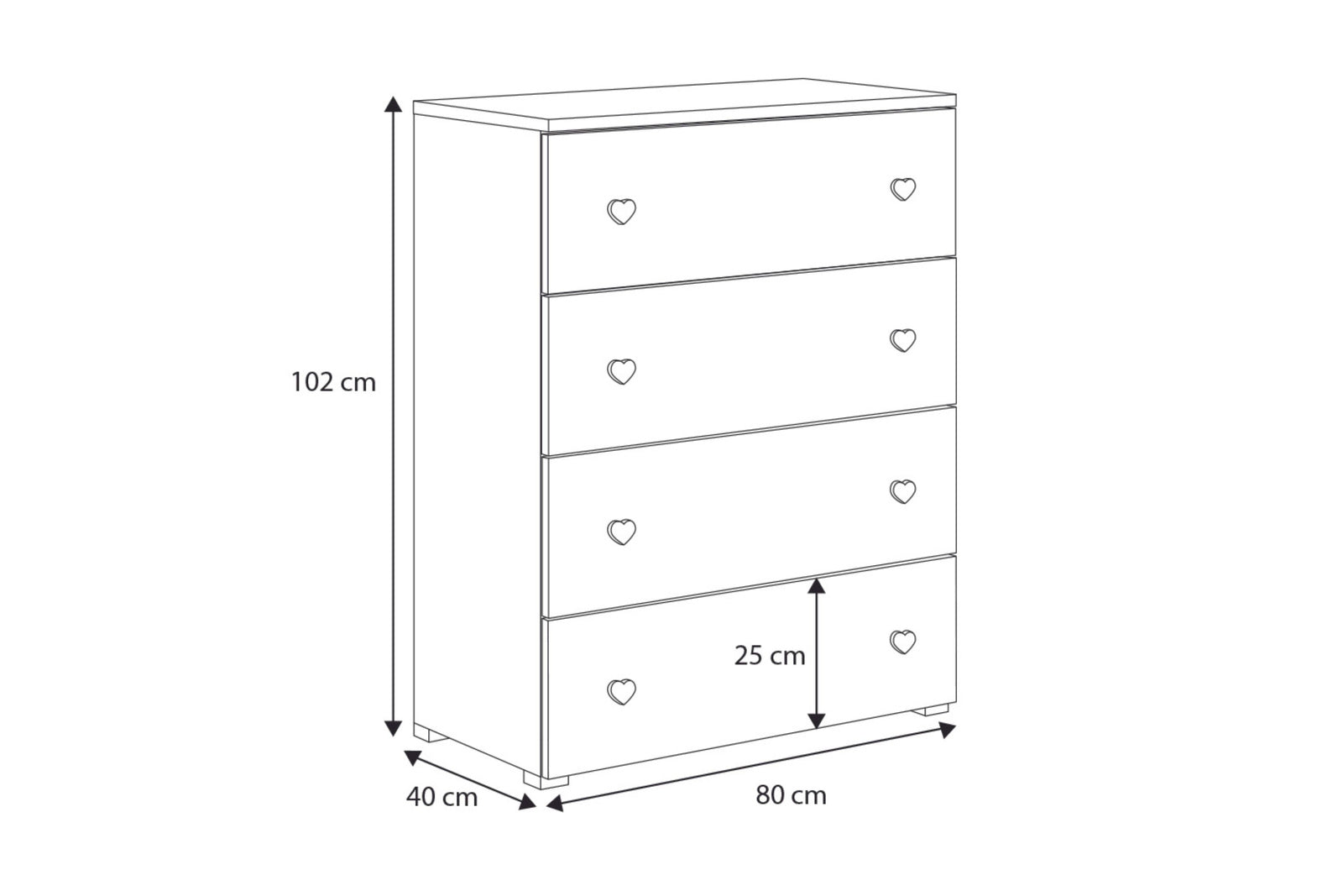 Emily white chest of drawers - handle grey
