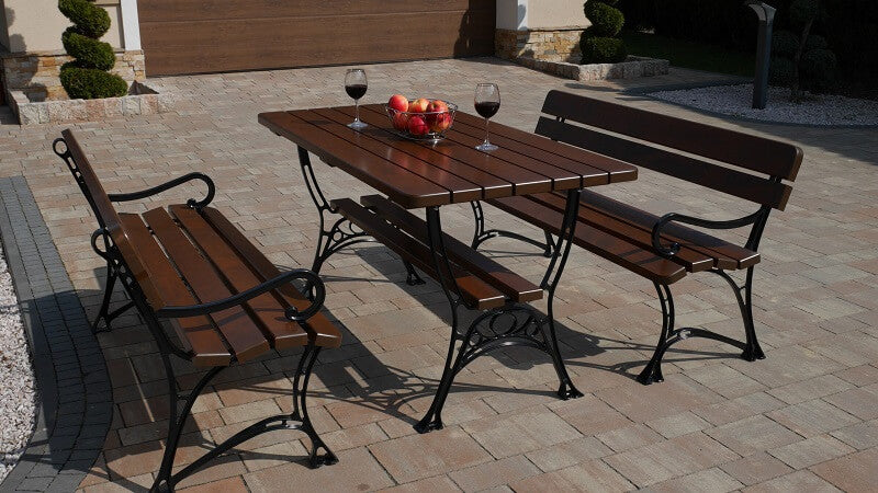 Wooden Garden 6 Seater QUEEN 4 Garden Set with armrests 1x Table 2x Bench - Diamond Work Sp. z o.o.