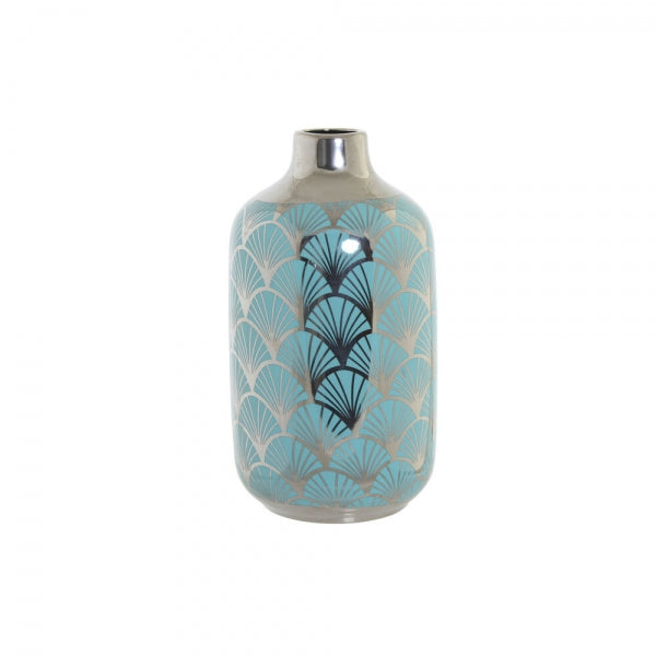 Vase DKD Home Decor Porcelain Turquoise Oriental Chromed