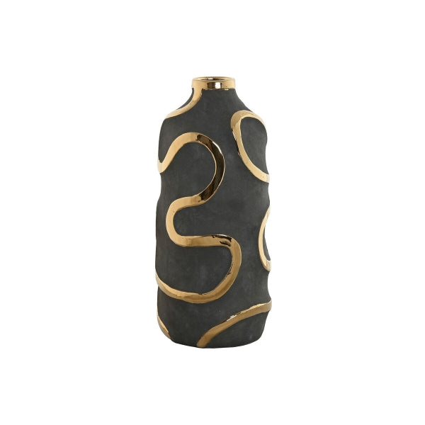 Vase Home ESPRIT Grey Golden Stoneware Abstract Modern