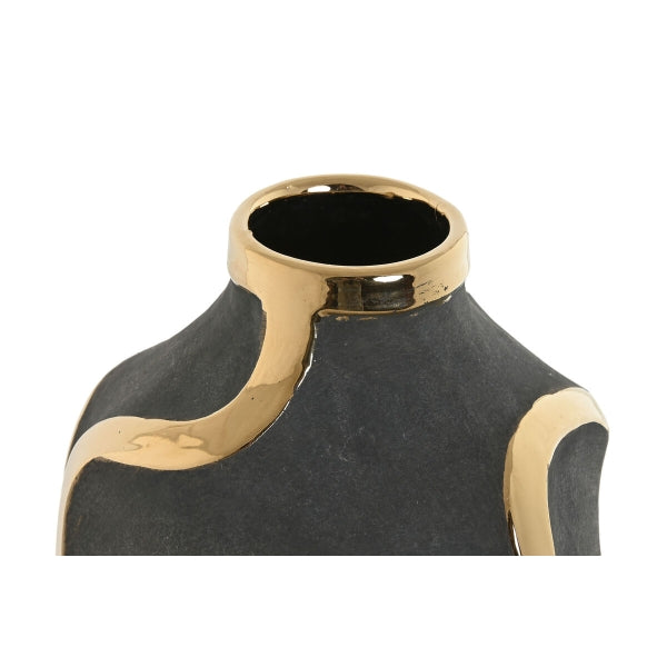 Vase Home ESPRIT Grey Golden Stoneware Abstract Modern