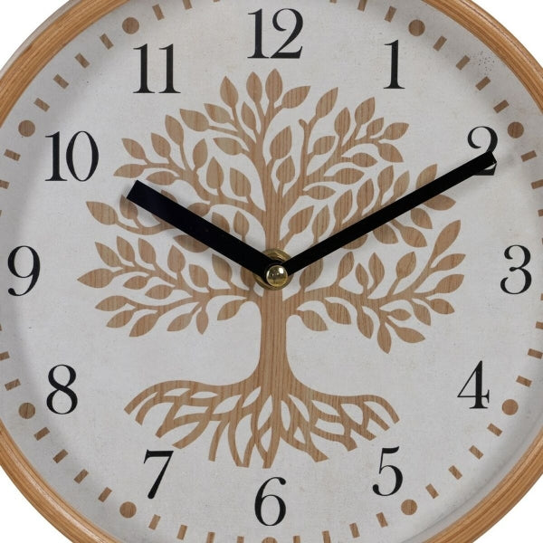 Wall Clock Tree White Natural Wood Crystal
