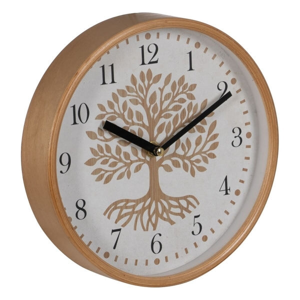 Wall Clock Tree White Natural Wood Crystal