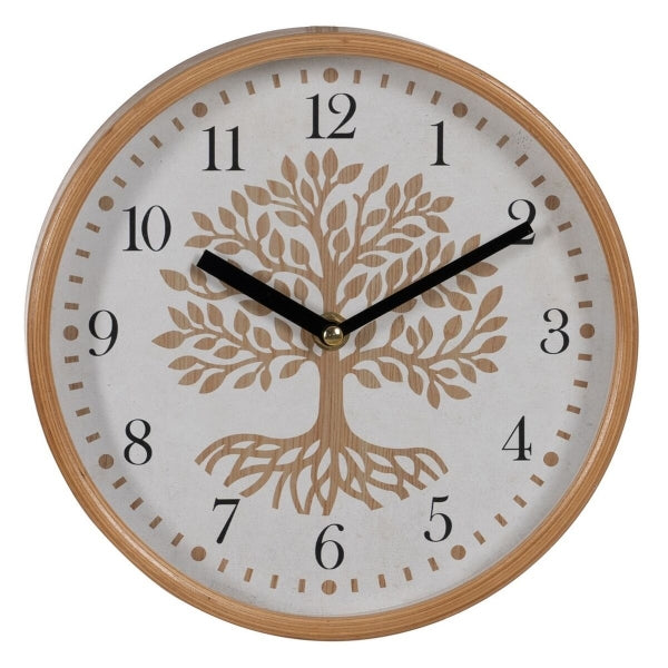 Wall Clock Tree White Natural Wood Crystal