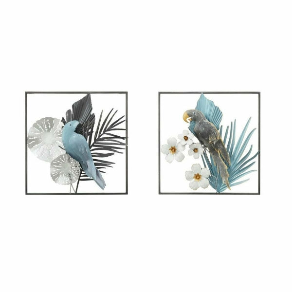 Wall Decoration DKD Home Decor Black Grey Blue Parrot Tropical (2 Units)