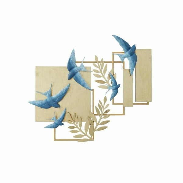 Wall Decoration DKD Home Decor Blue Golden Metal Bird Glamour